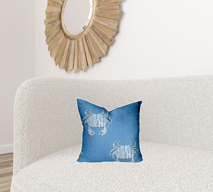 12" X 16" Blue And White Crab Enveloped Coastal Lumbar Indoor Outdoor Pillow