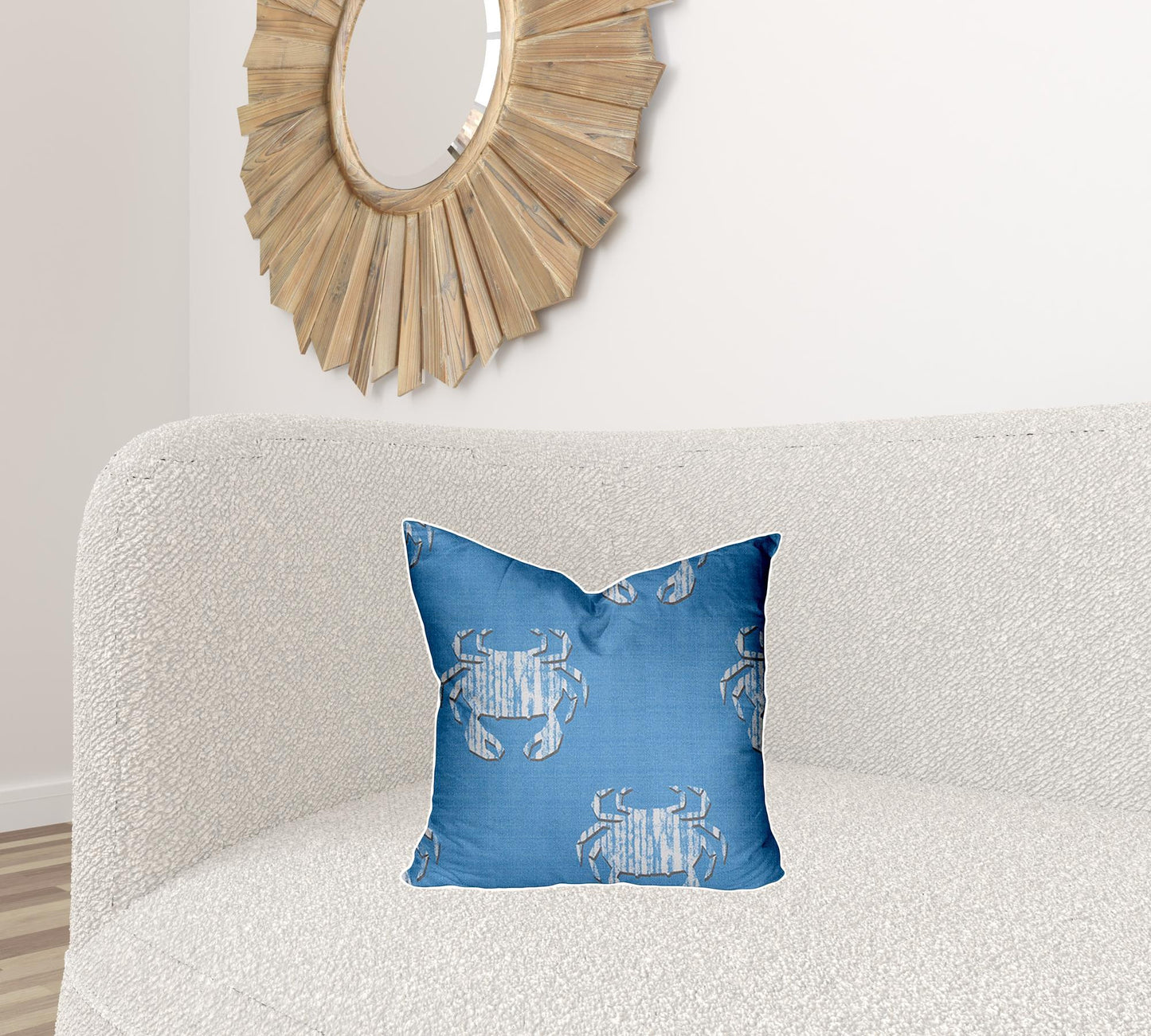 12" X 16" Blue And White Crab Enveloped Coastal Lumbar Indoor Outdoor Pillow