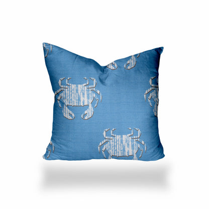 12" X 16" Blue And White Crab Blown Seam Coastal Lumbar Indoor Outdoor Pillow