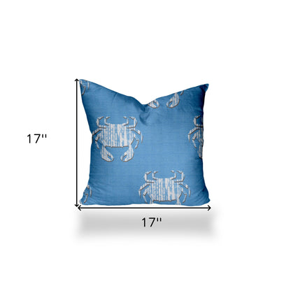 12" X 16" Blue And White Crab Zippered Coastal Lumbar Indoor Outdoor Pillow