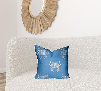 12" X 16" Blue And White Crab Enveloped Coastal Lumbar Indoor Outdoor Pillow