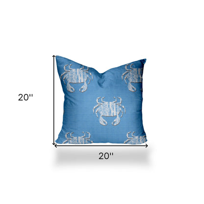 12" X 16" Blue And White Crab Enveloped Coastal Lumbar Indoor Outdoor Pillow