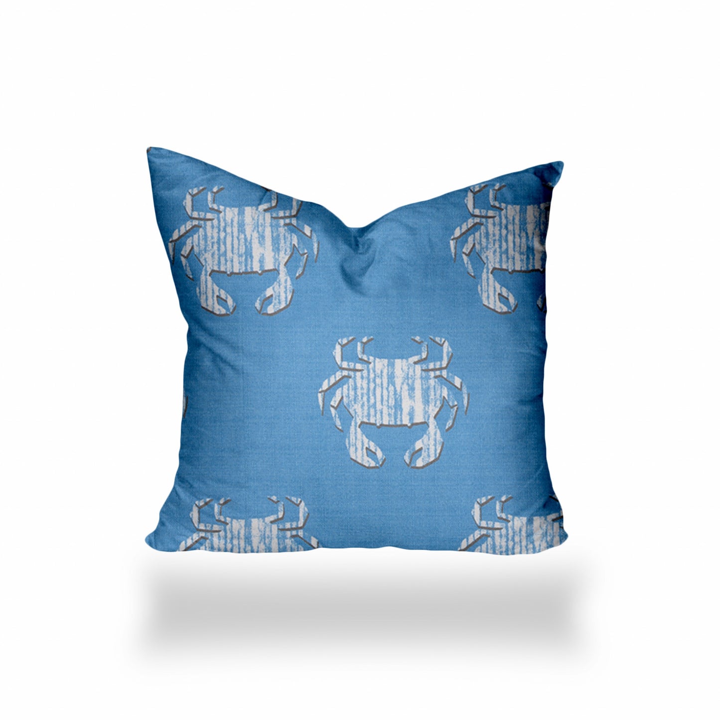 12" X 16" Blue And White Crab Blown Seam Coastal Lumbar Indoor Outdoor Pillow