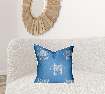 12" X 16" Blue And White Crab Zippered Coastal Lumbar Indoor Outdoor Pillow