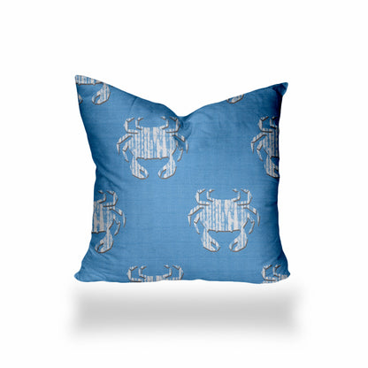 12" X 16" Blue And White Crab Enveloped Coastal Lumbar Indoor Outdoor Pillow