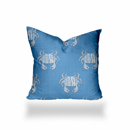 12" X 16" Blue And White Crab Zippered Coastal Lumbar Indoor Outdoor Pillow