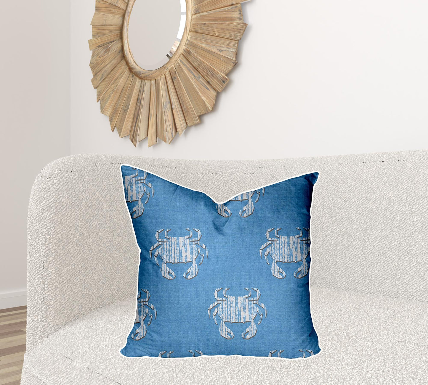 12" X 16" Blue And White Crab Zippered Coastal Lumbar Indoor Outdoor Pillow