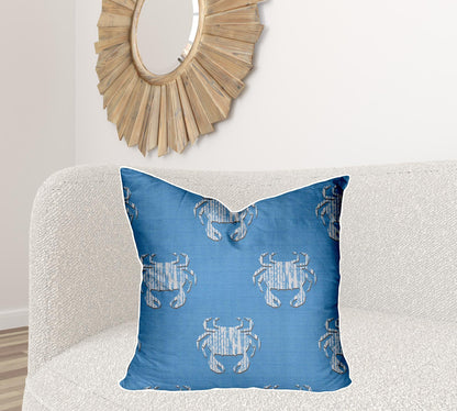 12" X 16" Blue And White Crab Zippered Coastal Lumbar Indoor Outdoor Pillow