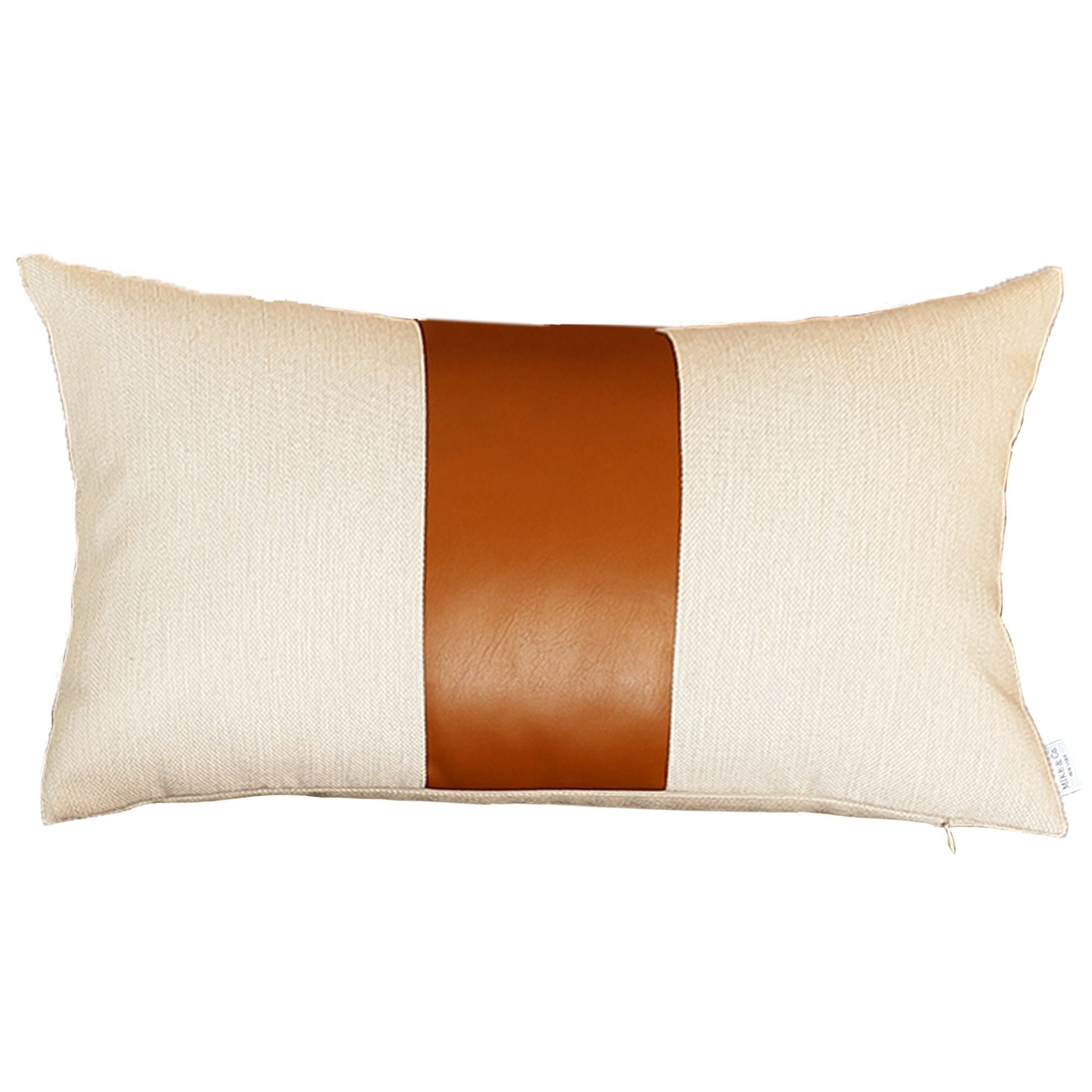 Set Of Two 18" X 18" Brown and Ivory Faux Leather Zippered Pillow 3.02" (L) x 18.0" (W) x 18.0" (H) FurniFindUSA