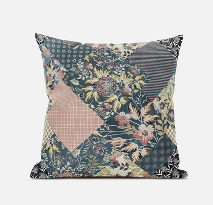 20" Green Peach Floral Suede Throw Pillow FurniFindUSA