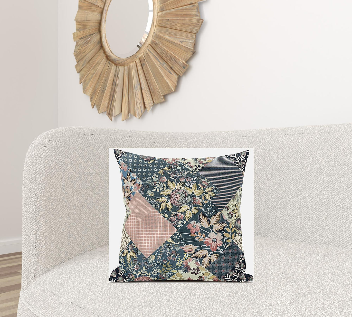 20" Green Peach Floral Suede Throw Pillow FurniFindUSA
