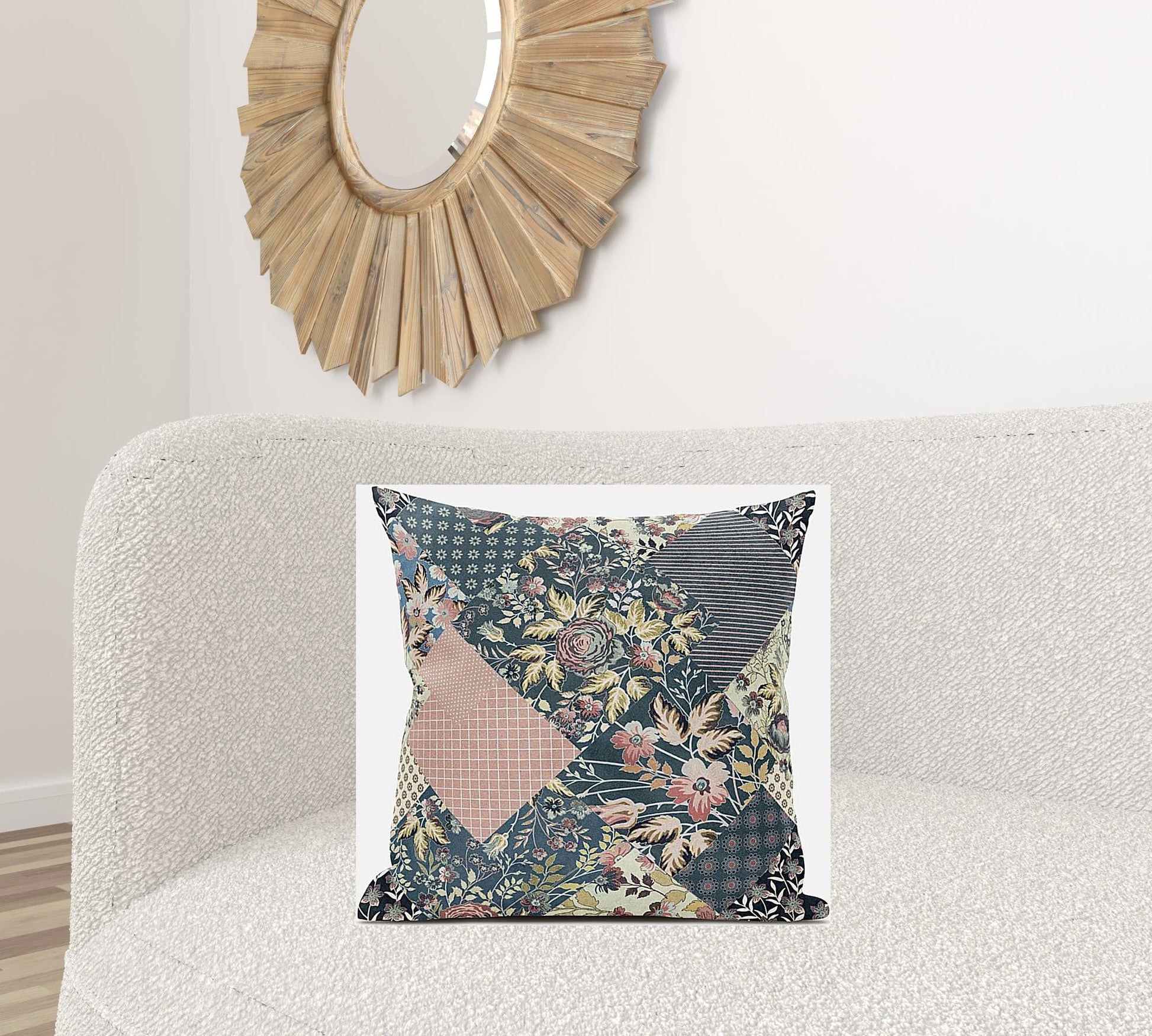 20" Green Peach Floral Suede Throw Pillow FurniFindUSA