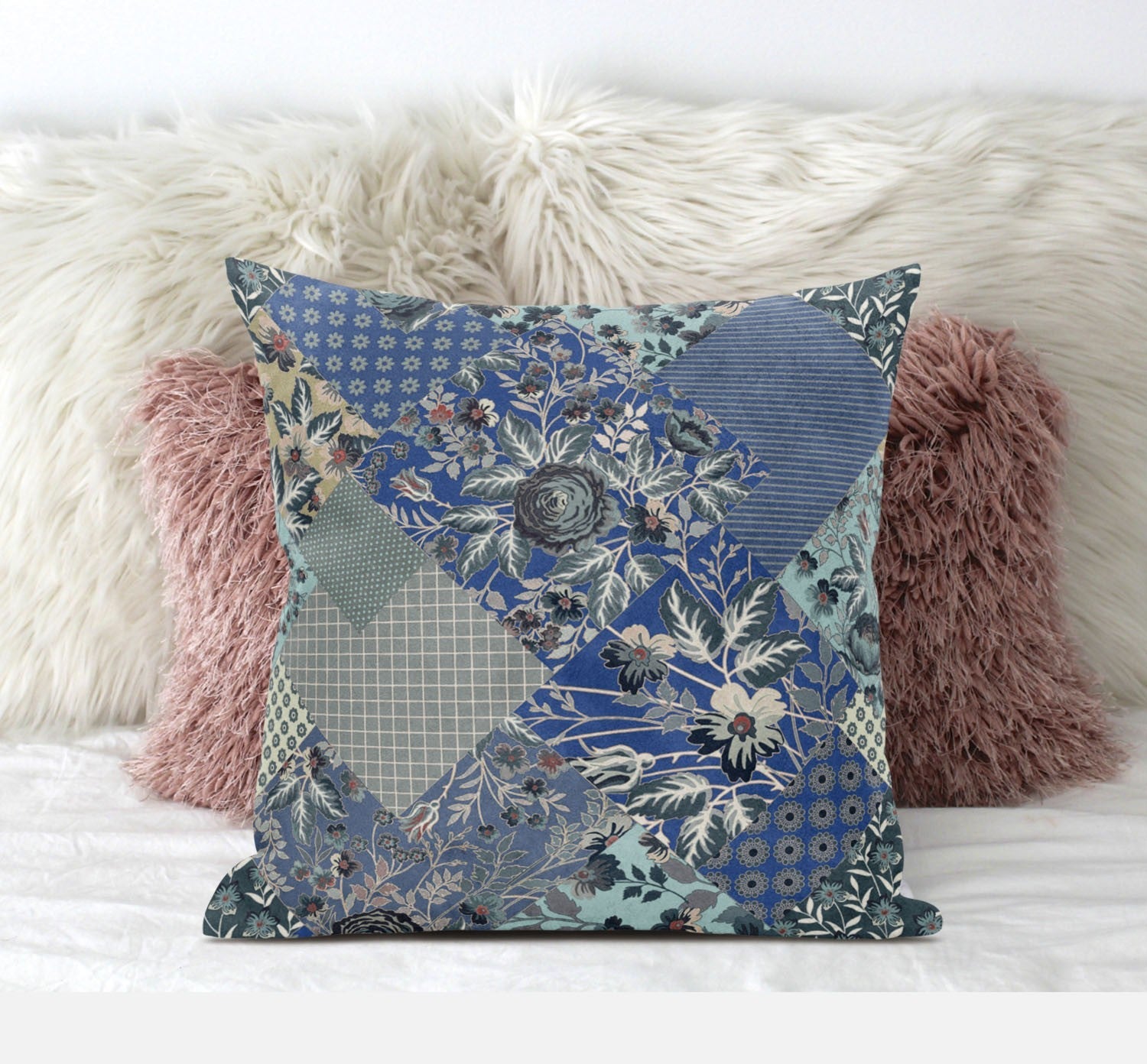 20" Blue Gray Floral Suede Throw Pillow FurniFindUSA