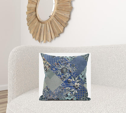 20" Blue Gray Floral Suede Throw Pillow FurniFindUSA
