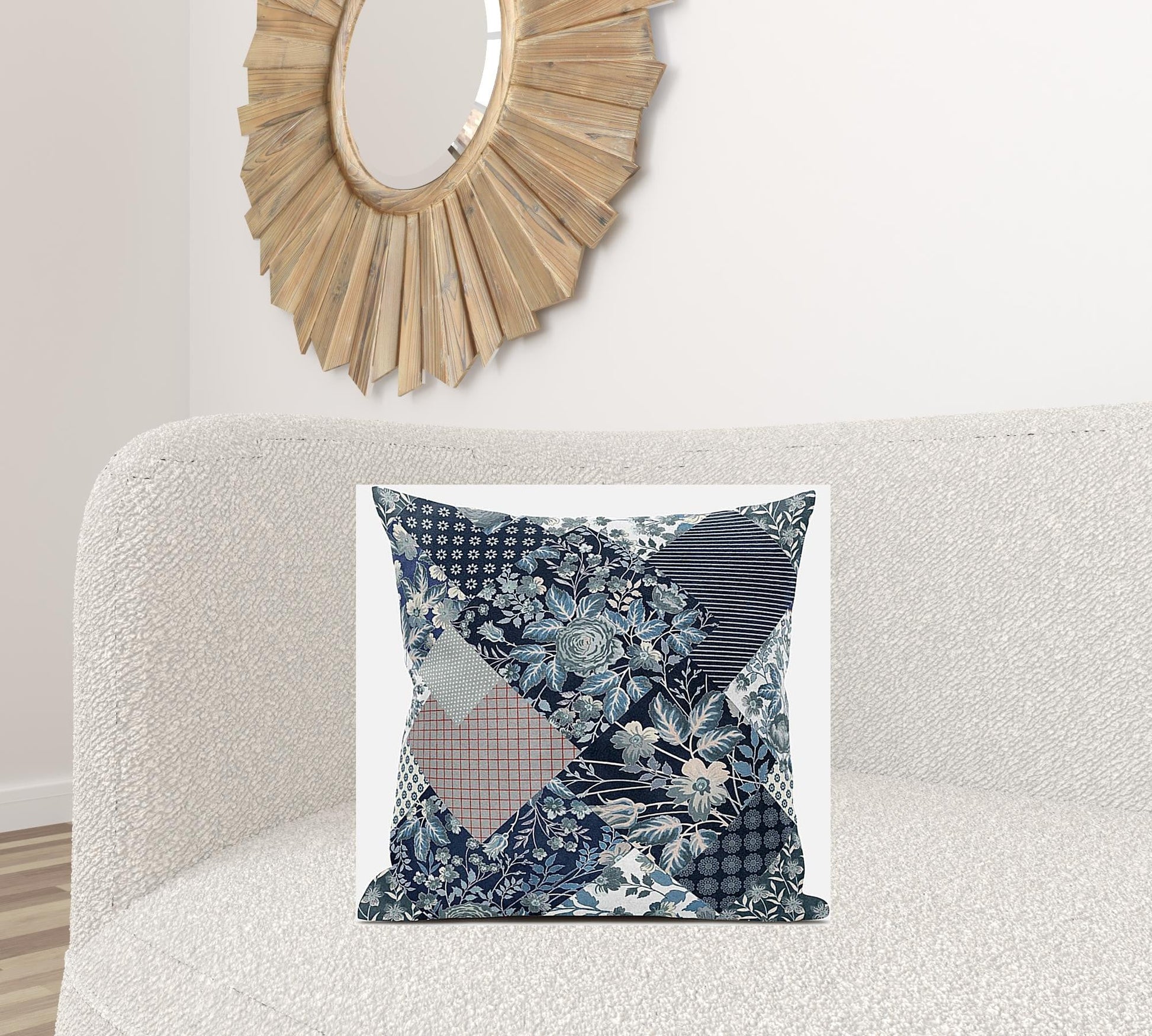 20" Deep Blue Gray Floral Suede Throw Pillow FurniFindUSA