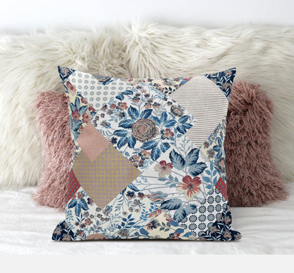 20" Blue Peach Floral Suede Throw Pillow FurniFindUSA