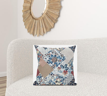 20" Blue Peach Floral Suede Throw Pillow FurniFindUSA