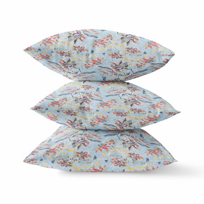 20" Sky Blue Red Roses Suede Throw Pillow FurniFindUSA