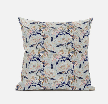 20" Light Blue Indigo Roses Suede Throw Pillow FurniFindUSA