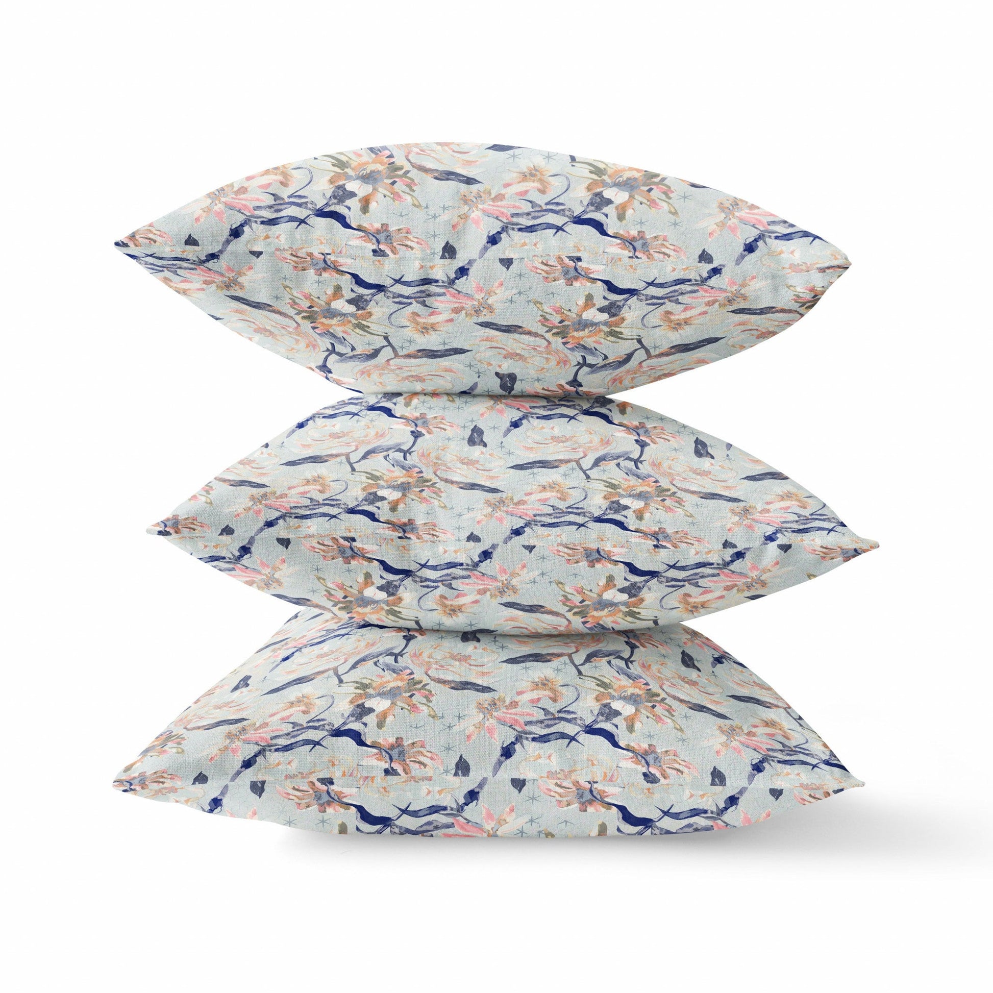 20" Light Blue Indigo Roses Suede Throw Pillow FurniFindUSA