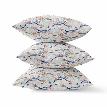 20" Light Blue Indigo Roses Suede Throw Pillow FurniFindUSA