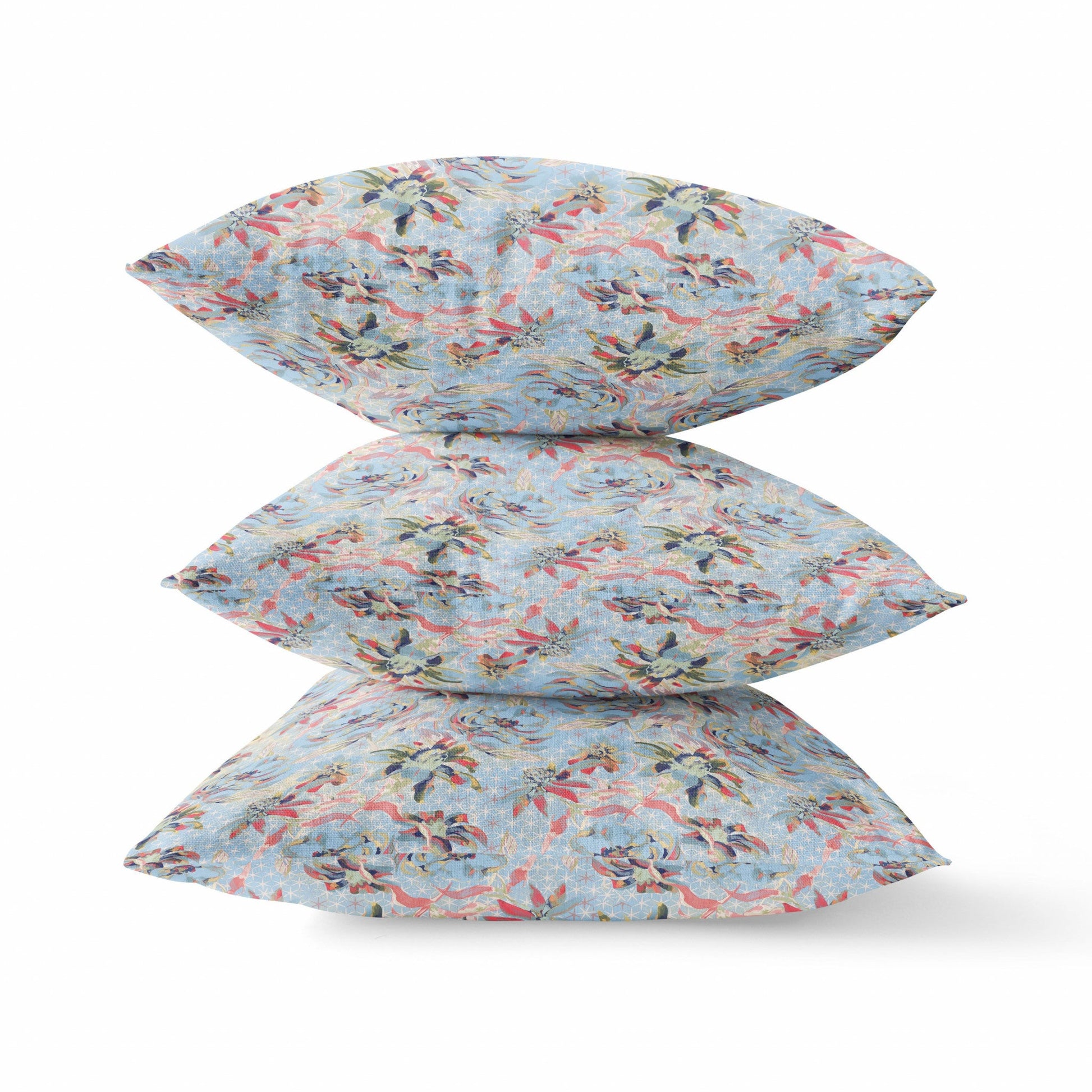 20" Light Blue Red Roses Suede Throw Pillow FurniFindUSA
