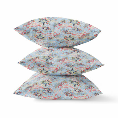20" Light Blue Red Roses Suede Throw Pillow FurniFindUSA