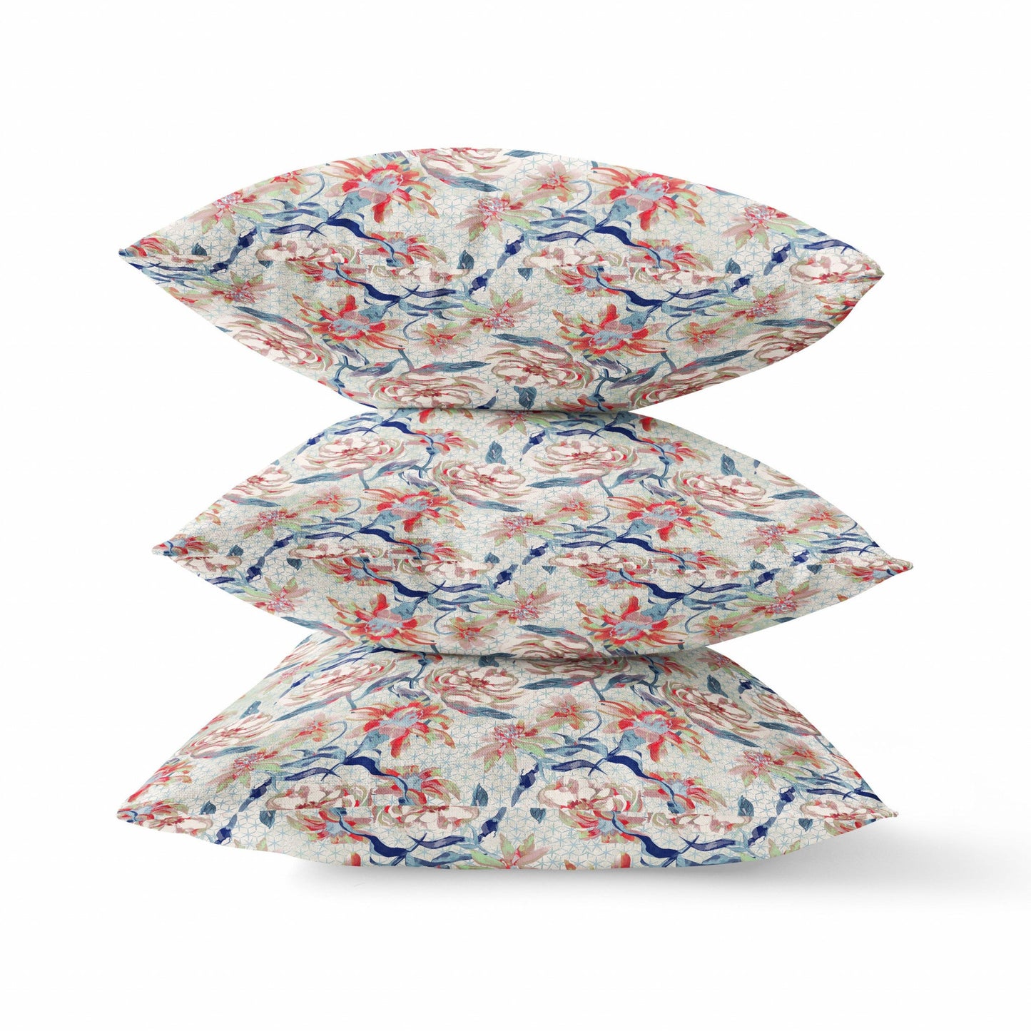 20" Red Indigo Roses Suede Throw Pillow FurniFindUSA