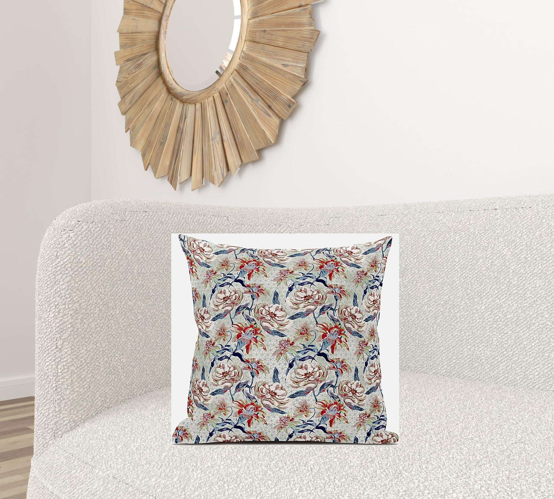 20" Red Indigo Roses Suede Throw Pillow FurniFindUSA