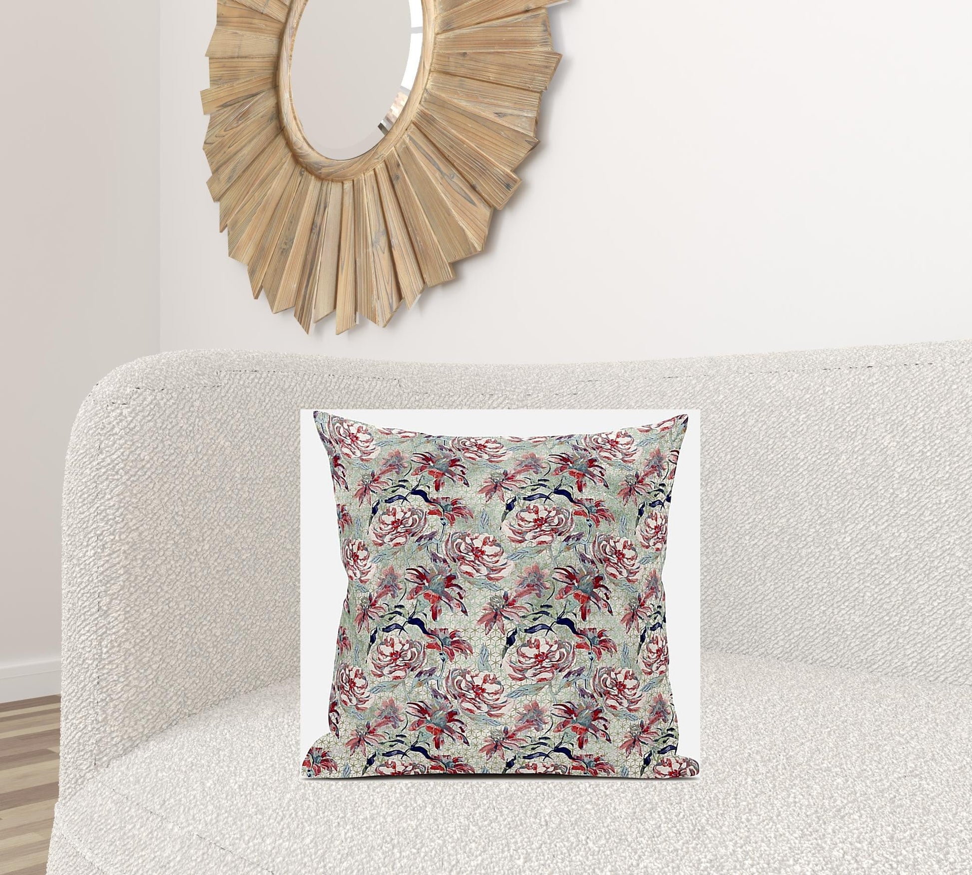 20" Red Pale Green Roses Suede Throw Pillow 5.0" (L) x 20.0" (W) x 20.0" (H) FurniFindUSA