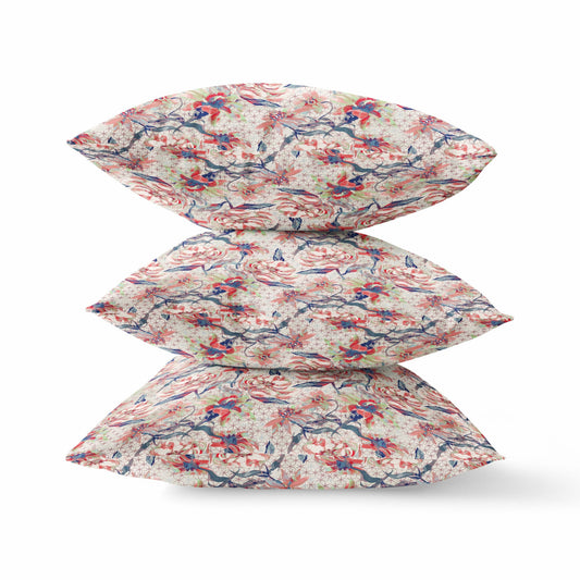 20" Red Light Indigo Roses Suede Throw Pillow FurniFindUSA