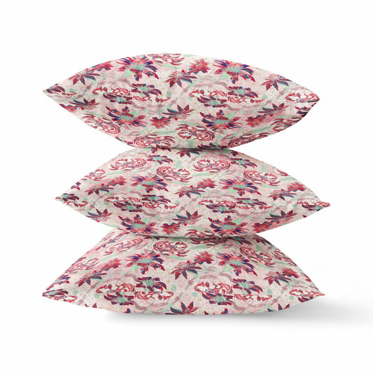 20" Red White Roses Suede Throw Pillow FurniFindUSA