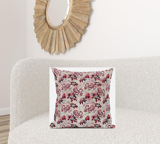 20" Red White Roses Suede Throw Pillow FurniFindUSA