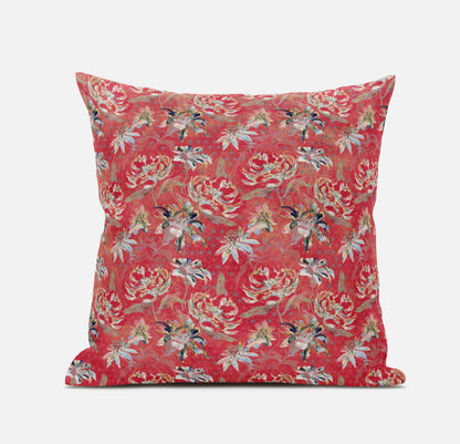 20" Salmon Red Roses Suede Throw Pillow FurniFindUSA