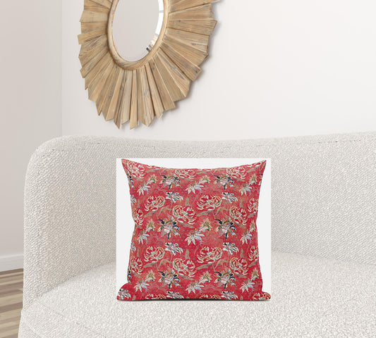 20" Salmon Red Roses Suede Throw Pillow FurniFindUSA
