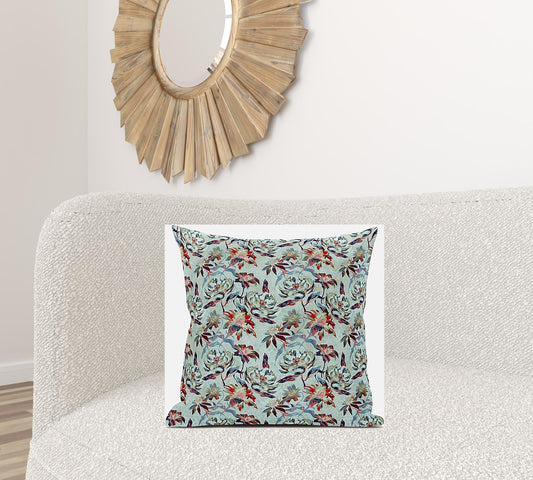 20" Red Aqua Roses Suede Throw Pillow FurniFindUSA