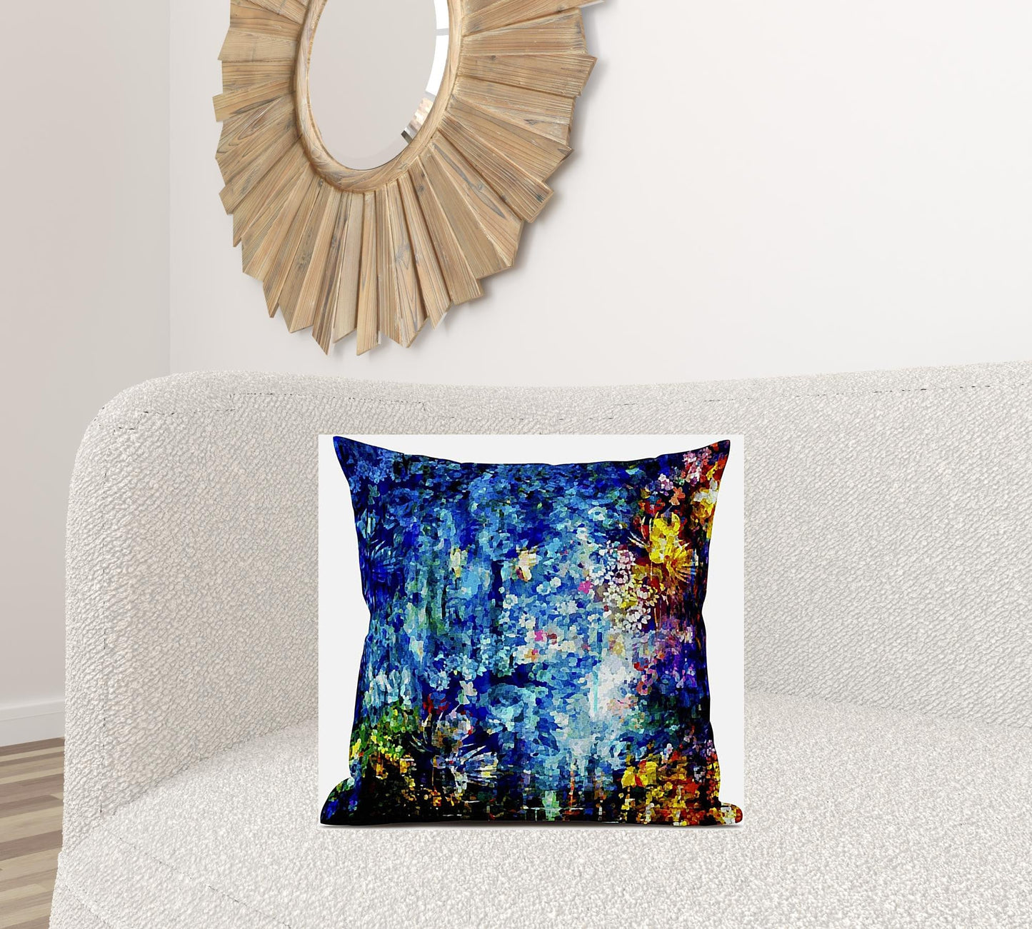 20" Bright Blue Yellow Springtime Suede Throw Pillow FurniFindUSA