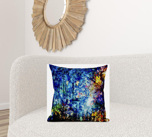 20" Bright Blue Yellow Springtime Suede Throw Pillow FurniFindUSA