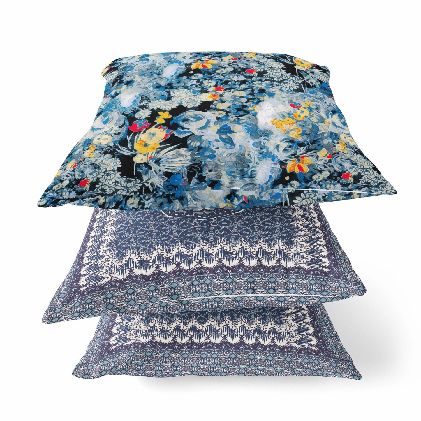 20" Blue Yellow Springtime Suede Throw Pillow FurniFindUSA