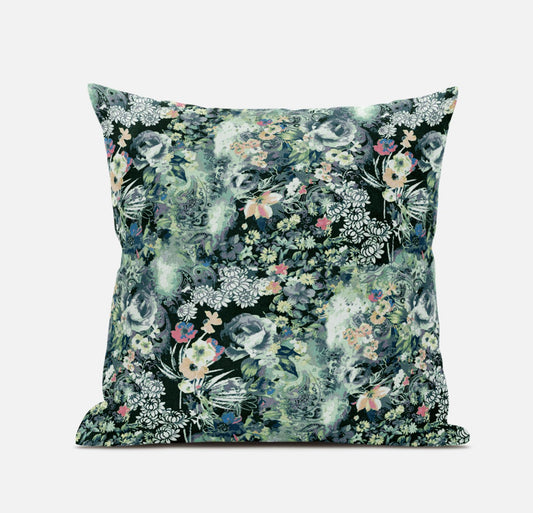 20" Green Black Springtime Suede Throw Pillow FurniFindUSA
