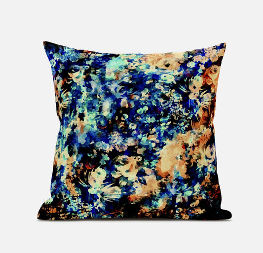20" Orange Blue Springtime Suede Throw Pillow FurniFindUSA