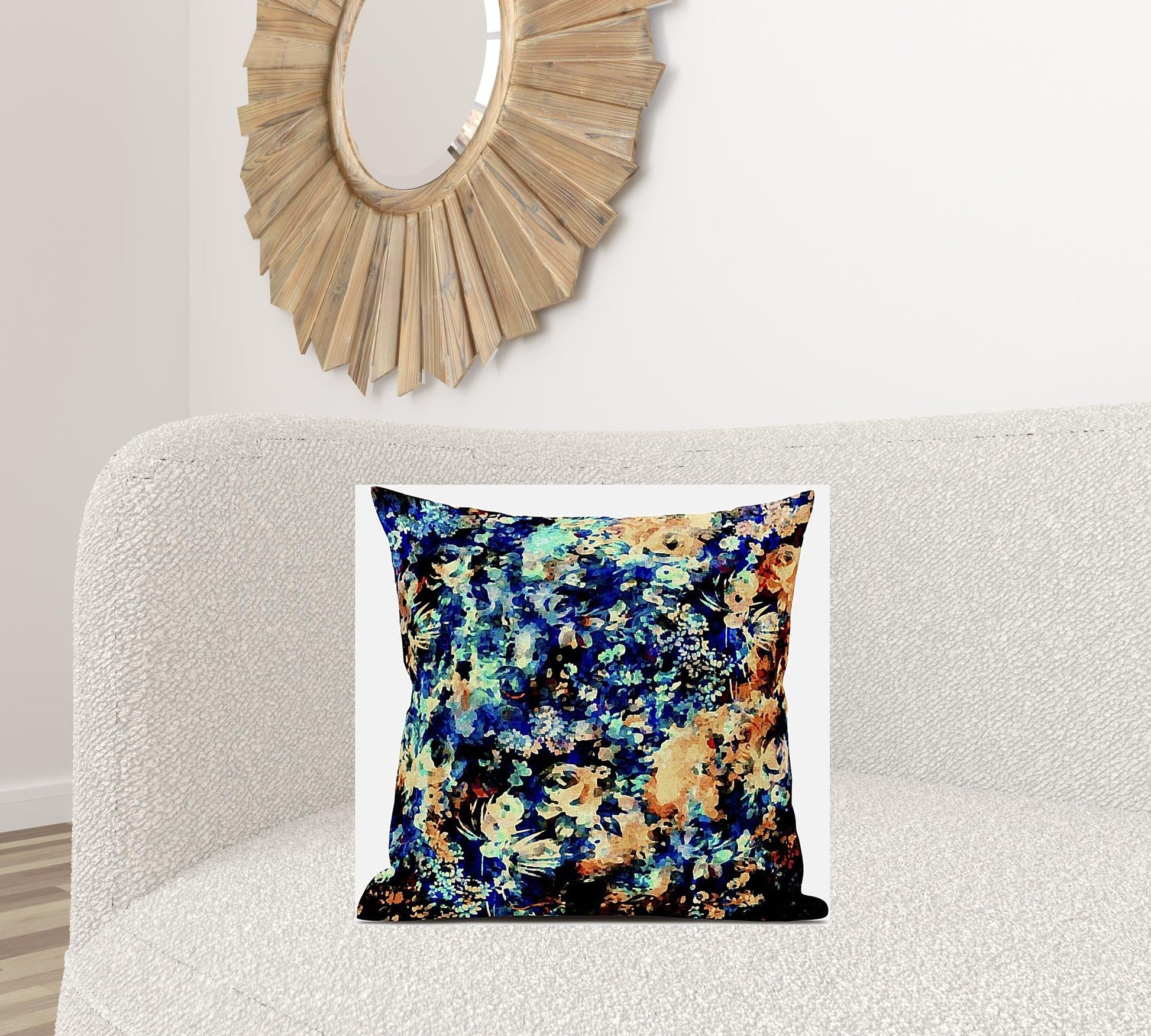 20" Orange Blue Springtime Suede Throw Pillow FurniFindUSA