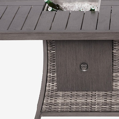 Gray Wicker Outdoor Gas Fire Pit Table with Ice Bucket