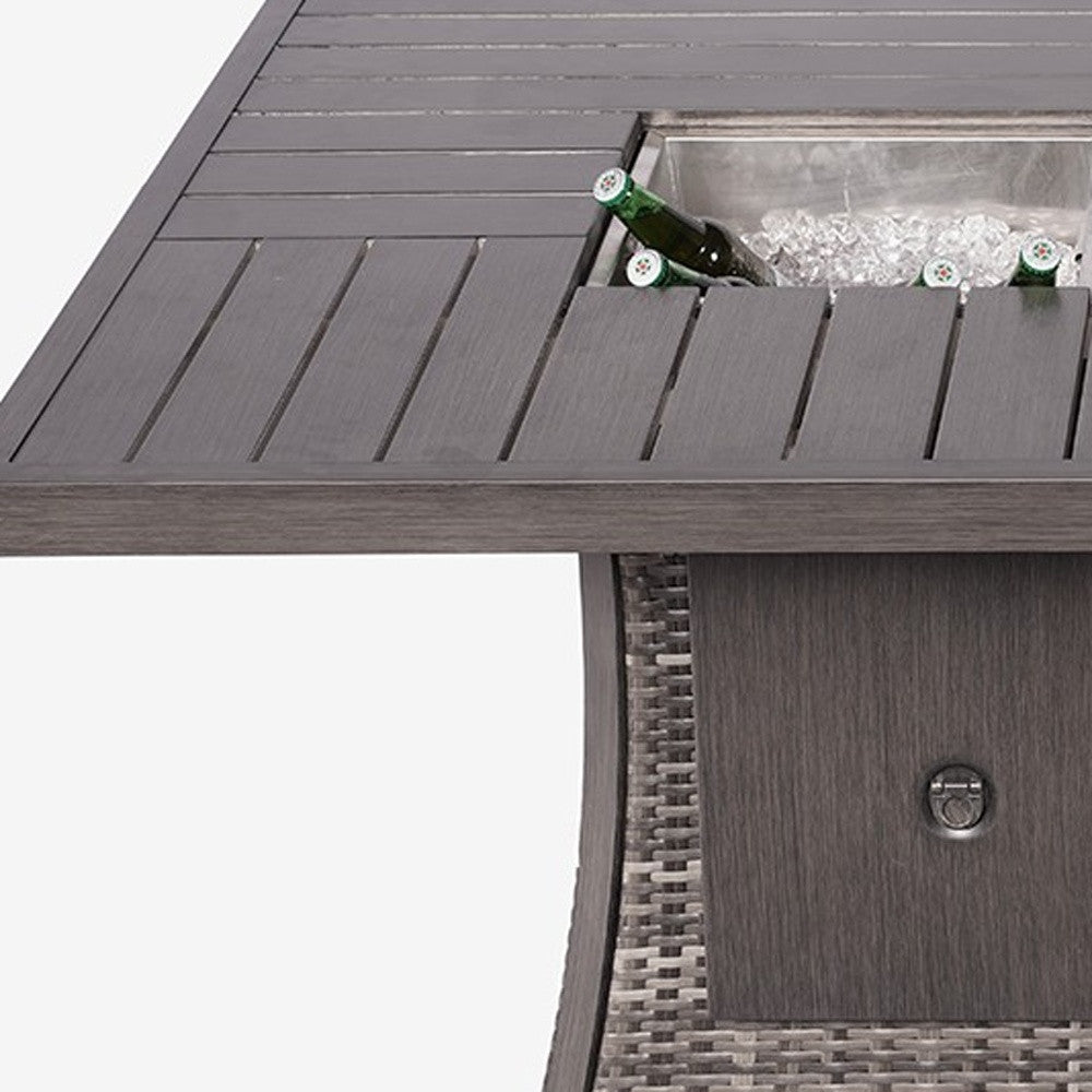 Gray Wicker Outdoor Gas Fire Pit Table with Ice Bucket