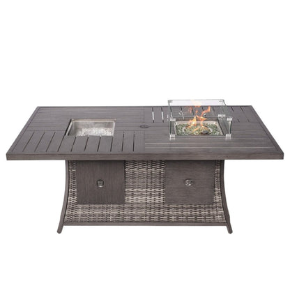 Gray Wicker Outdoor Gas Fire Pit Table with Ice Bucket HomeRoots