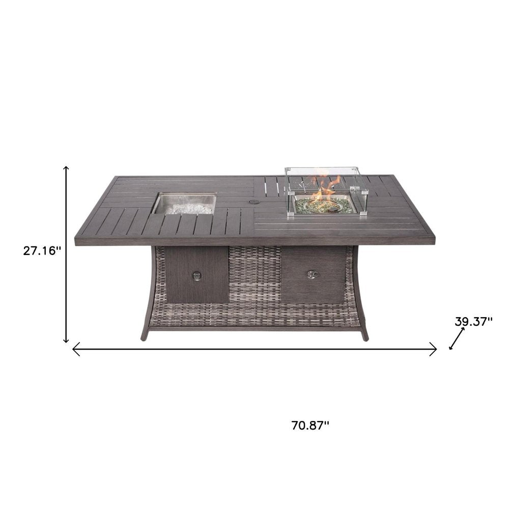 Gray Wicker Outdoor Gas Fire Pit Table with Ice Bucket HomeRoots