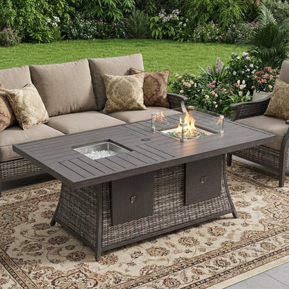 Gray Wicker Outdoor Gas Fire Pit Table with Ice Bucket HomeRoots