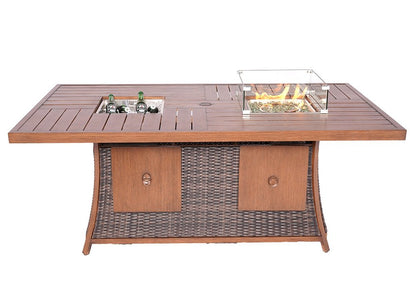 Brown Wicker Outdoor Gas Fire Pit Table with Ice Bucket HomeRoots