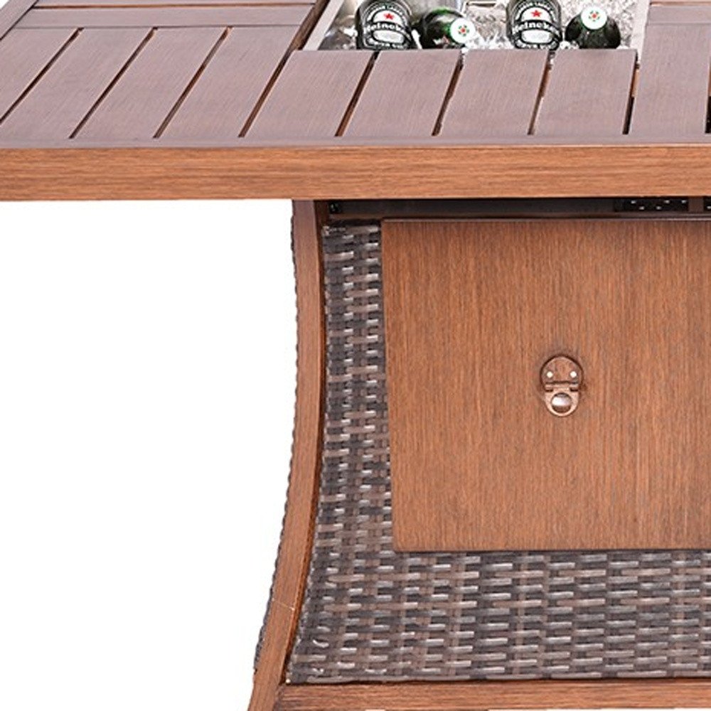Brown Wicker Outdoor Gas Fire Pit Table with Ice Bucket HomeRoots