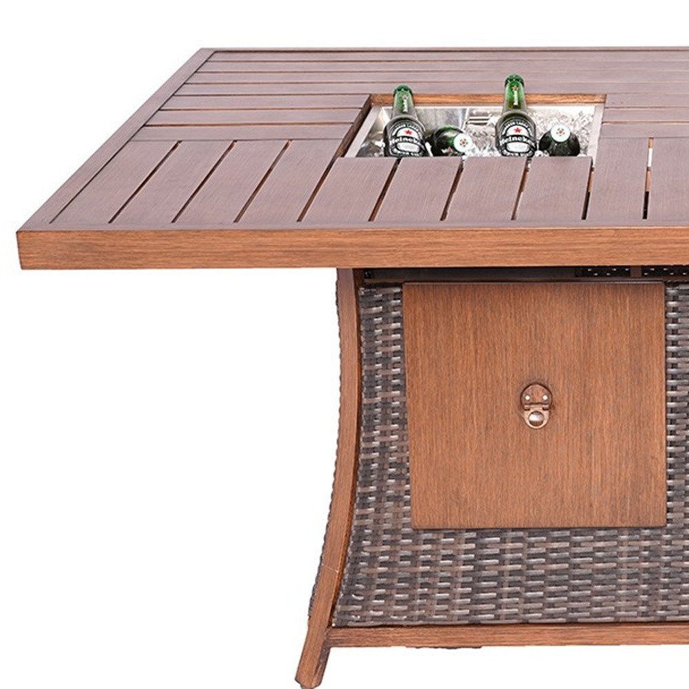 Brown Wicker Outdoor Gas Fire Pit Table with Ice Bucket HomeRoots